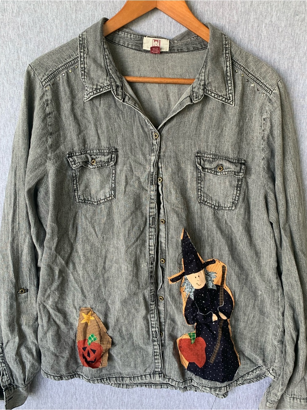 Halloween Shirt Witch Pumpkin Fall Holiday Womens Long Sleeve Button Shirt